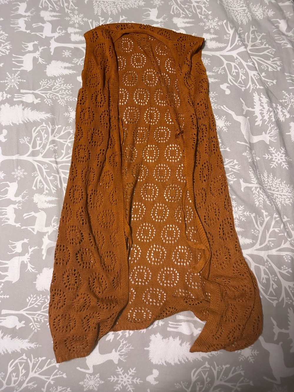 Open-Front Crochet Knit Tunic Vest in Rust